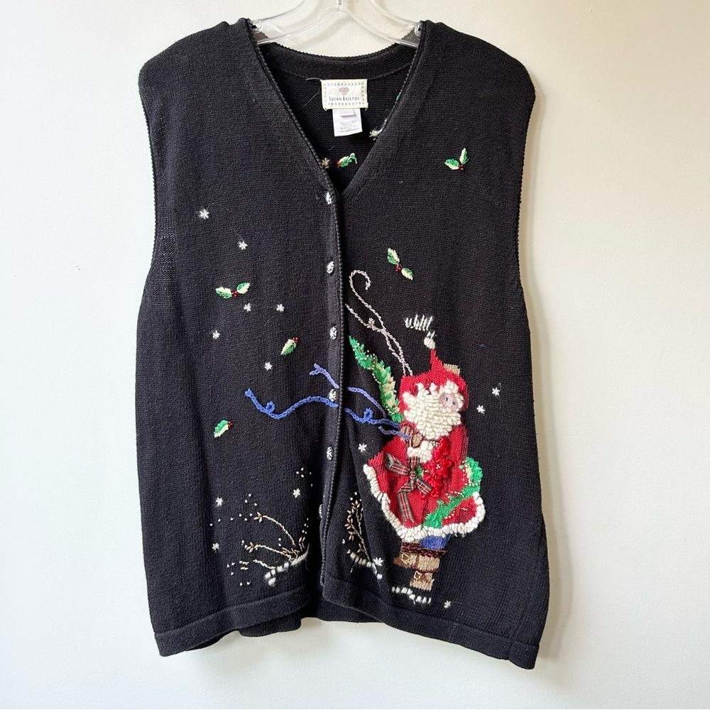 Vintage 1998 Susan Bristol knit sweater vest Christmas whimsical Santa